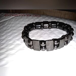 Chunky Men's Bracelet Hemitite Gray Black Adjustable Magnetic NEW